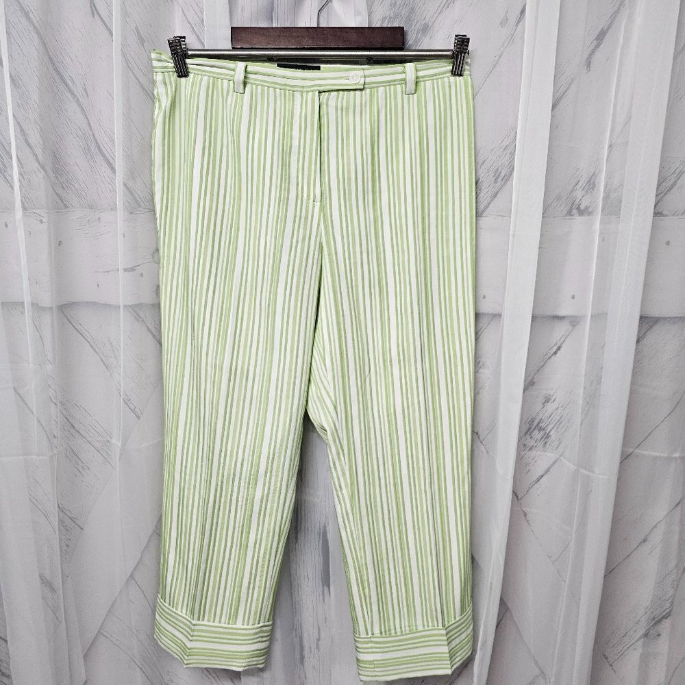 Donna Rae Pants Green Stripes Crop Cuff Casual Summer Straight 12 - Picture 14 of 14